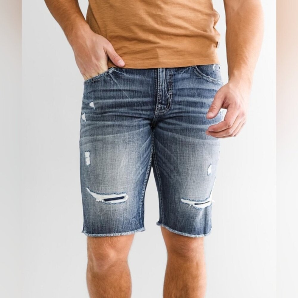 BKE Jake Stretch Distressed Grunge Jort Jean Shorts 33